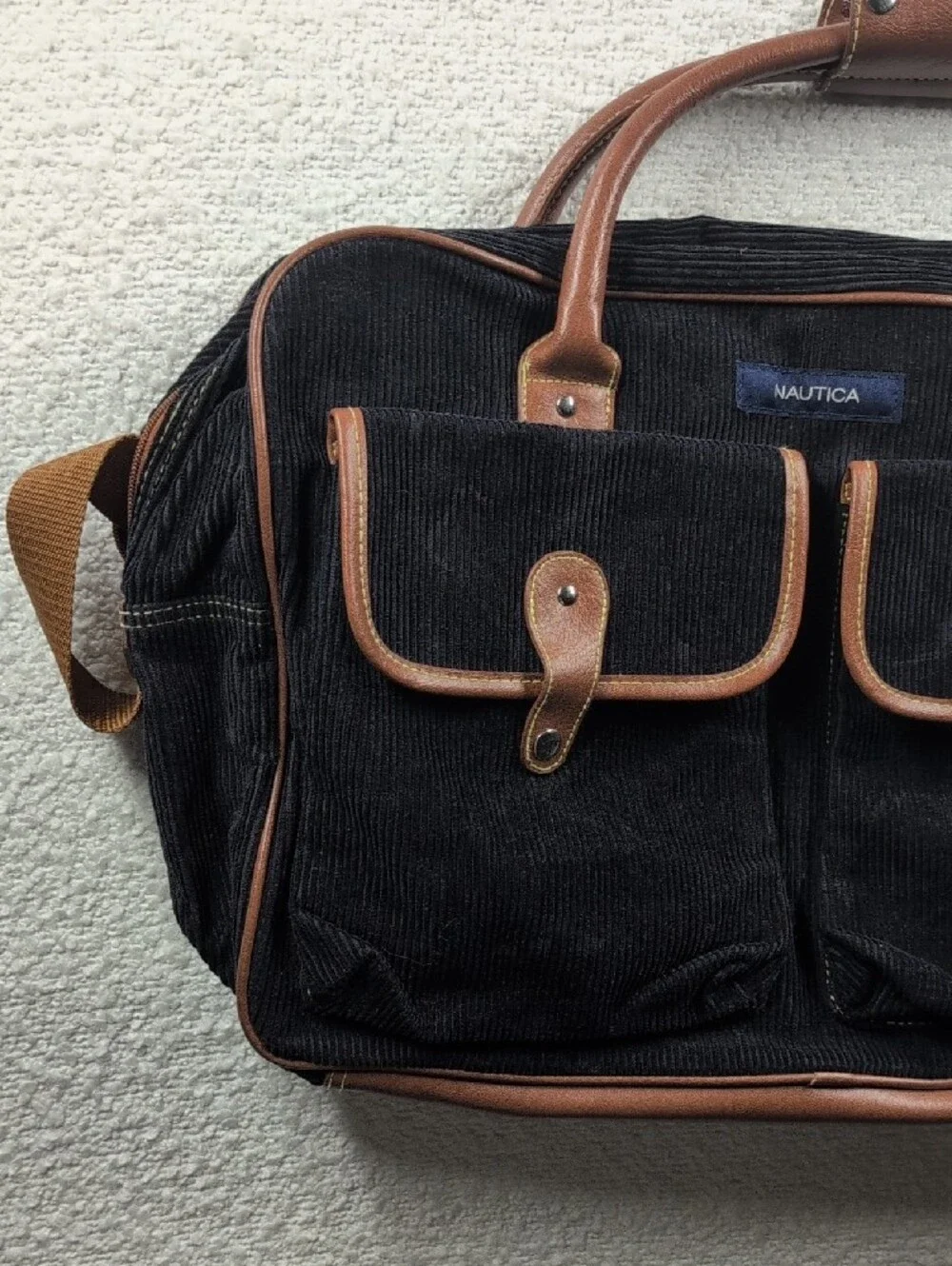 Nautica Blue Corduroy Weekend Laptop Bag with Brown Trim
